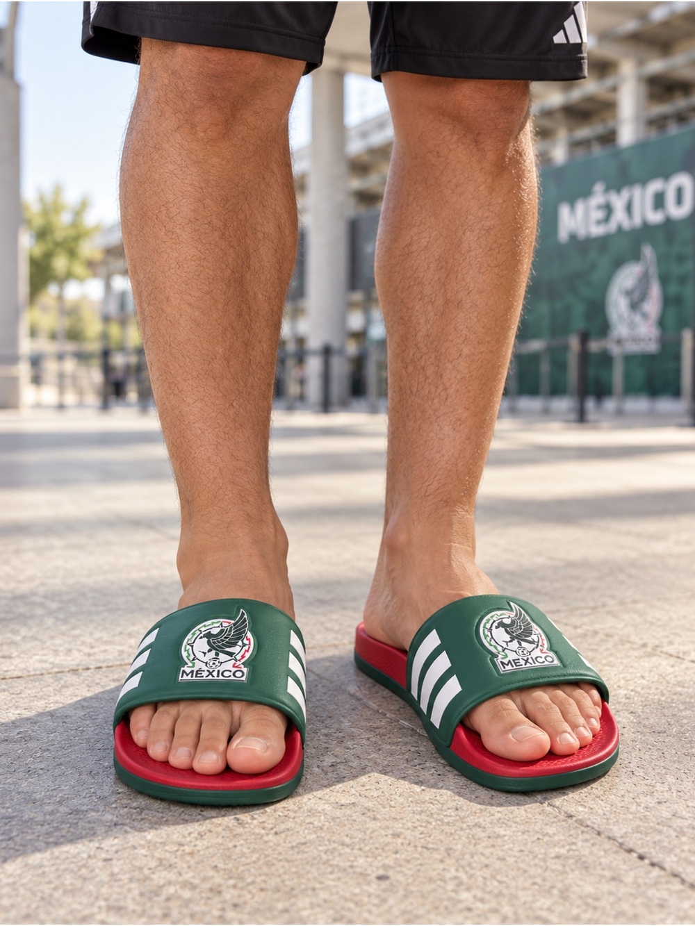 Adidas Mexico Adilette Comfort Slides Green Red Men’s 8 / Women’s 9 NWT